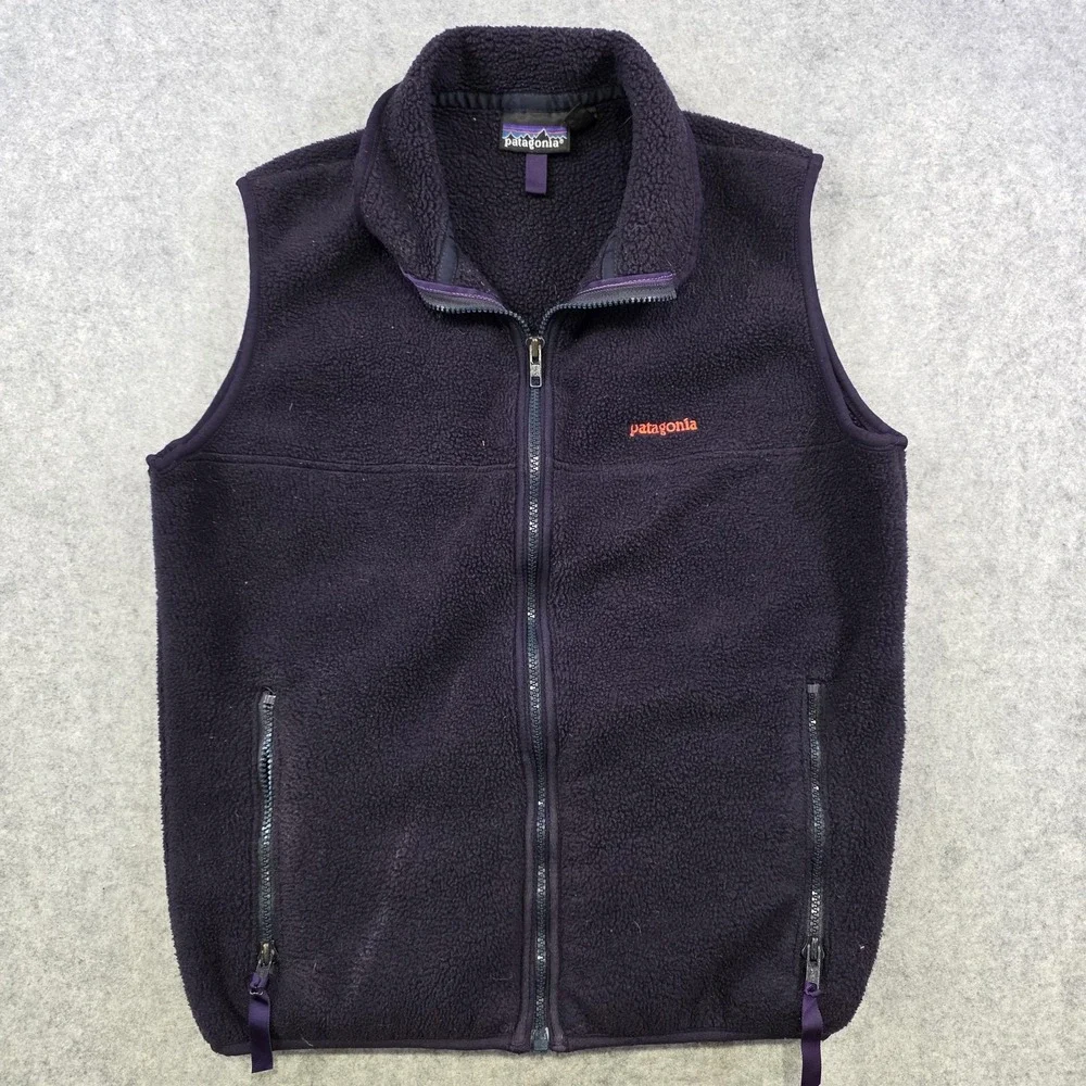 Vintage 90s Patagonia Synchilla Fleece Vest Mens Small Purple Full Zip USA Made